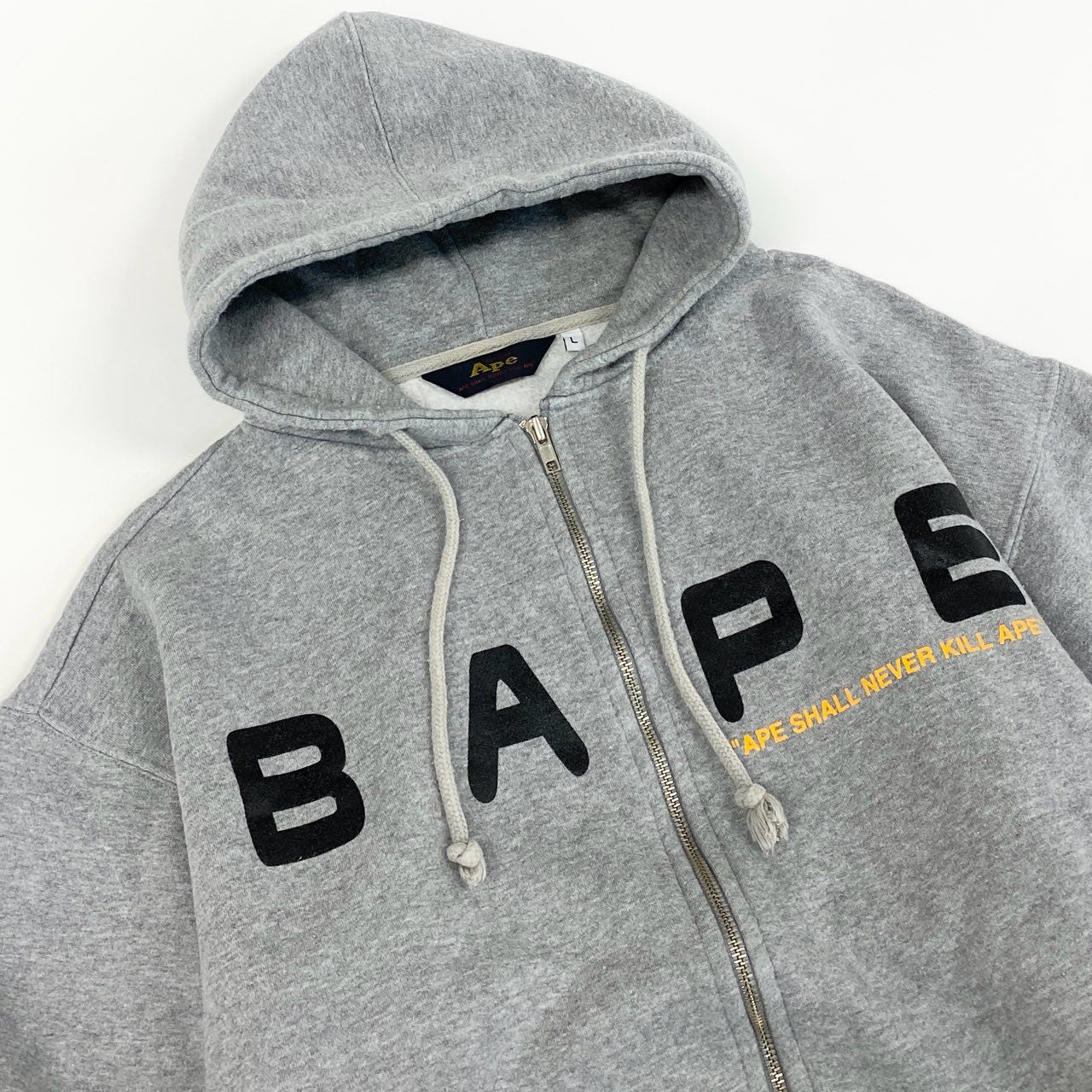 49f2 A BATHING APE アベイシングエイプ 初期 ジップパーカー ロゴジップフーディ トップス バックプリント VINTAGE ヴィンテージ Lサイズ グレー コットン