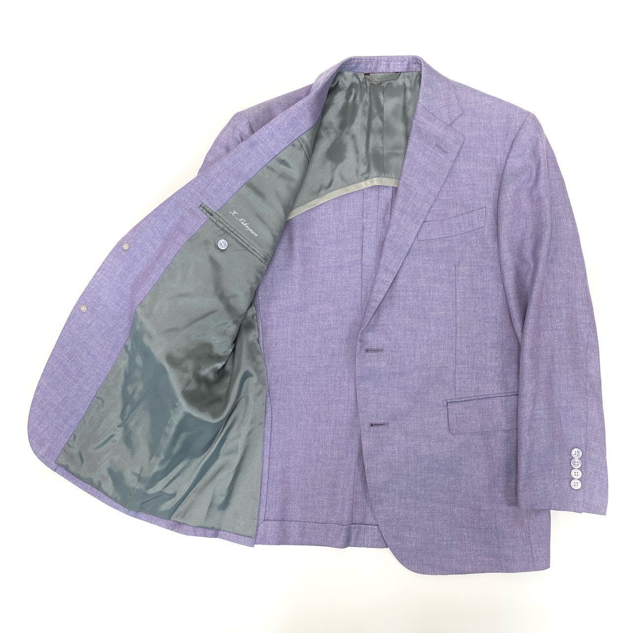 67L1 《美品》 mila schon ミラショーン テーラードジャケット シルクジャケット 背抜き シングル 2B メンズ 紳士服 48 パープル 絹100％u02t