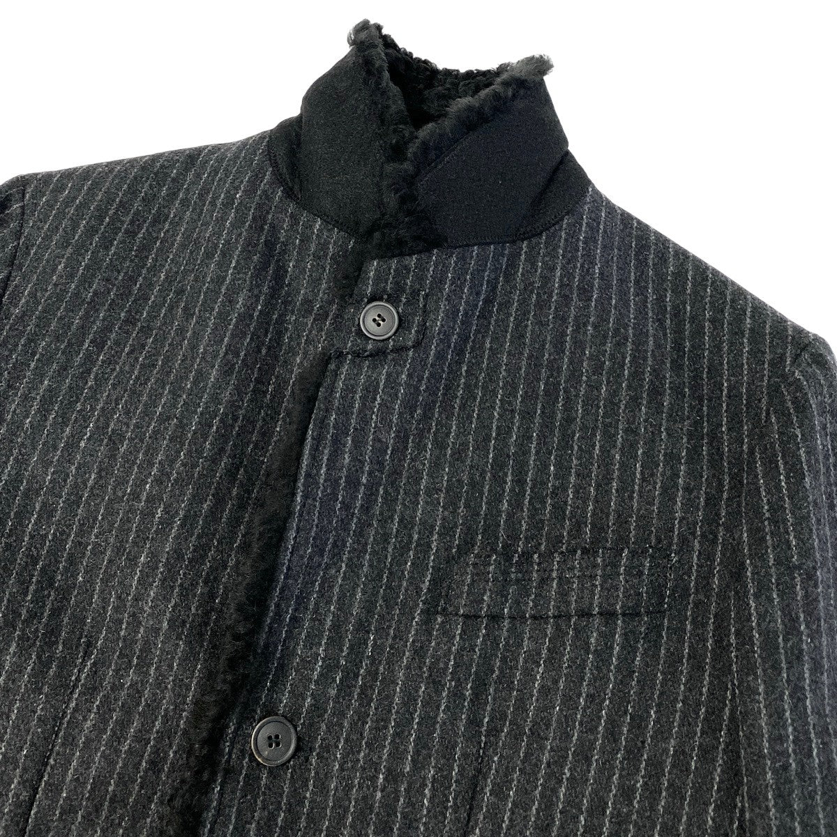 j26 【美品】DOLCE&GABBANA ムートンテーラードジャケット ラムファー ストライプ柄 44サイズ グレー メンズ 男性用k02i
