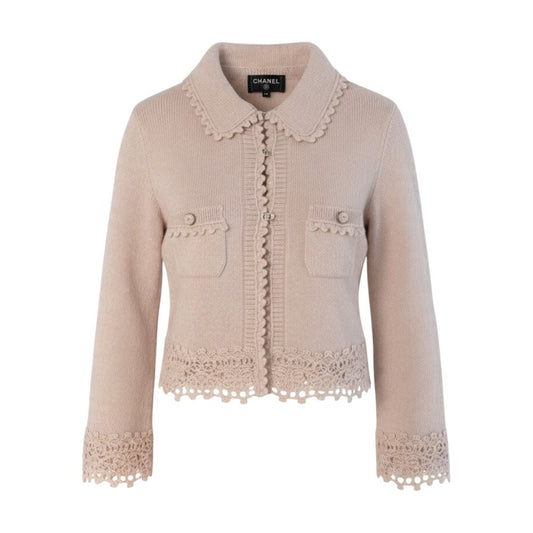 Cj22 【極美品】CHANEL 25~26AW カシミヤジャケットカーディガン ラインストーンココマーク LOOK48 P80281 34サイズ ピンク レディース 女性用k02i