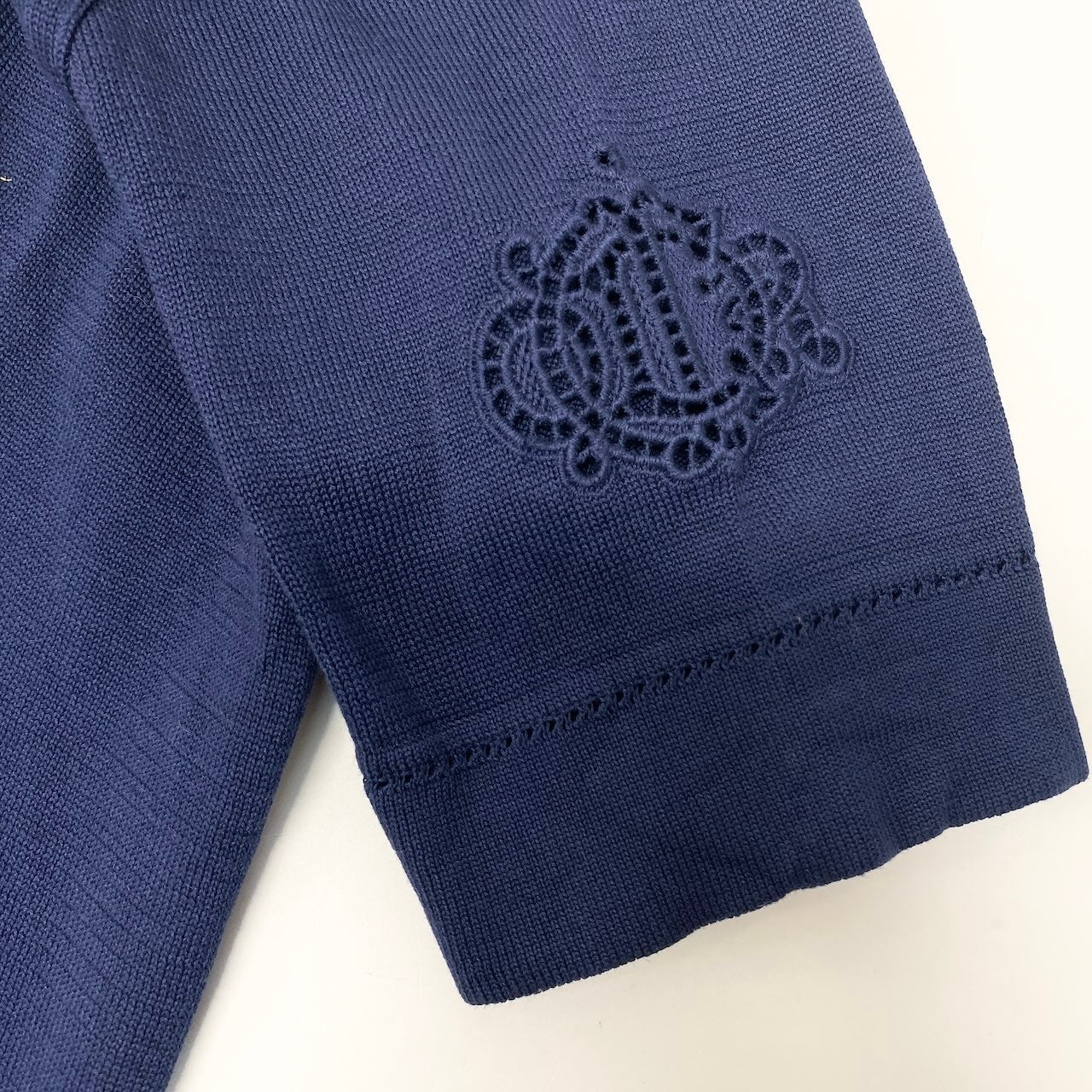 Ed22 Christian Dior クリスチャンディオール 半袖ニットセーター 袖ロゴ刺繍 トップス KW3B11250 Mサイズ ネイビー コットン100％ レディース 女性用u02t