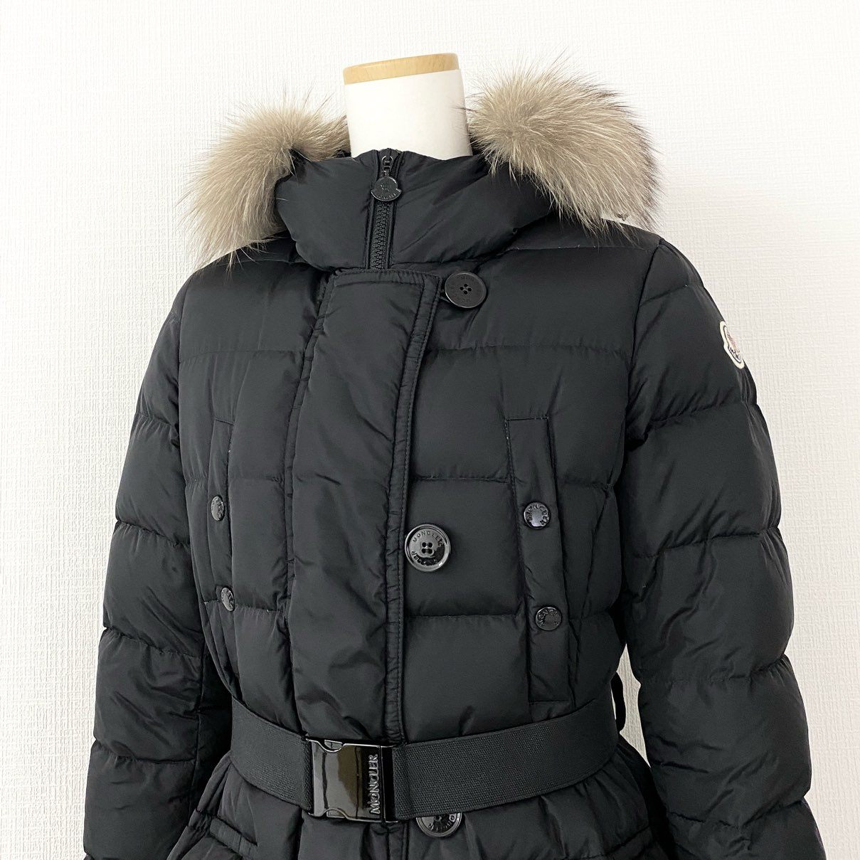 71d16 MONCLER モンクレール ダウンコート ロングコート GENEVRIETTE GIUBBOTTO ジュヌブリエッテ フォックスファー 0 ブラック レディース