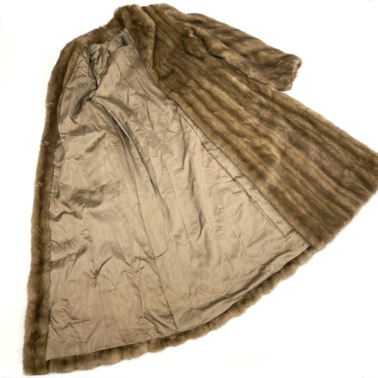 54L4 CRESCE 斜め段デザイン デミバフミンク 着丈110cm 超ロングコート サイズ11号 茶系 最高級本毛皮 MINK FUR リアルファーt18r