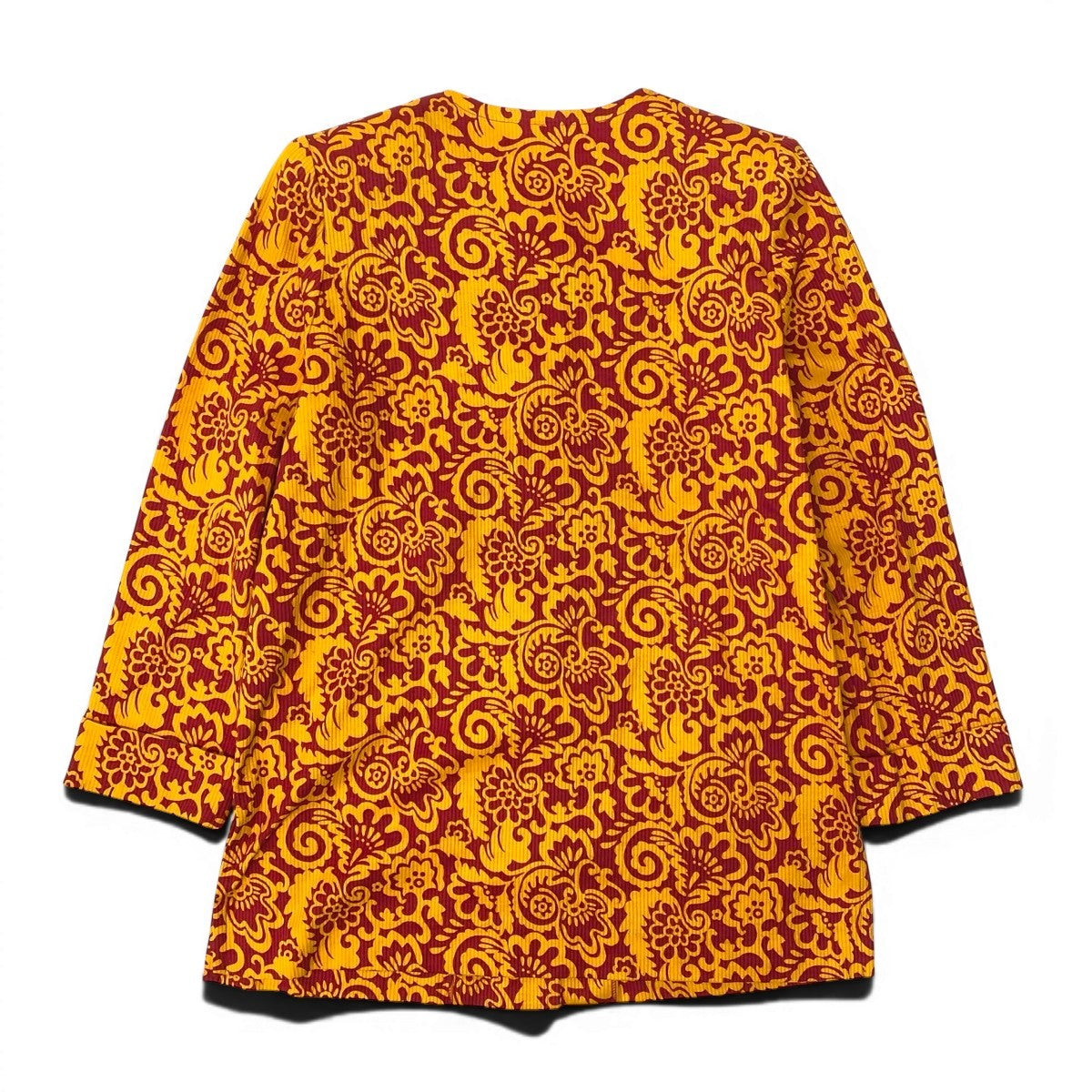 Ef15 Yves Saint Laurent イヴサンローラン 総柄プリント ノーカラージャケット アウター Mサイズ オレンジ レッド コットン レディースo07t