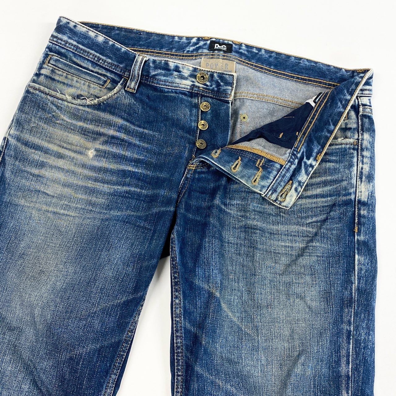 29l14 D＆G DOLCE＆GABBANA ディーアンドジー ドルチェアンドガッバーナ デニムパンツ ダメージ加工 ボタンフライ 34サイズ インディゴ コットン100％ メンズo07t