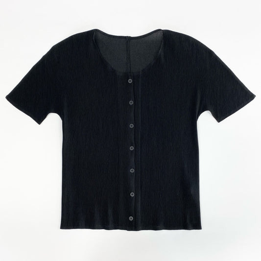 24i25 PLEATS PLEASE プリーツプリーズ イッセイミヤケ 半袖カーディガン シャツ ブラウス トップス 3 ブラック ポリエステル100％ レディースu02t