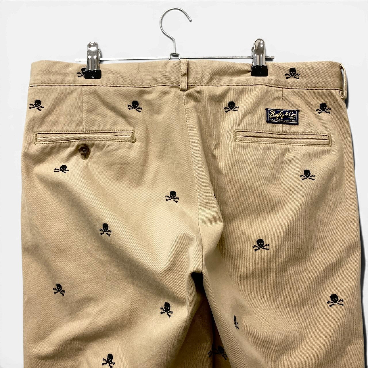 71f16 RALPH LAUREN ラルフローレン RUGBY ラグビー スカル刺繍 チノパンツ ボトムス サイズ34/32 ベージュ メンズ 紳士服u02t