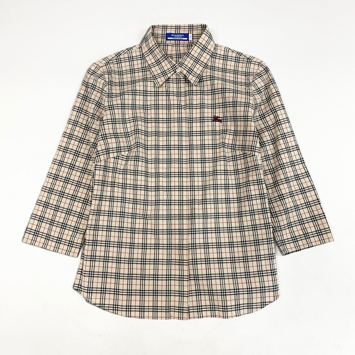 6i14 BURBERRY LONDON コットンシャツ 七分袖 ノバチェック ホースロゴ 38サイズ ベージュ レディース 女性用u02t