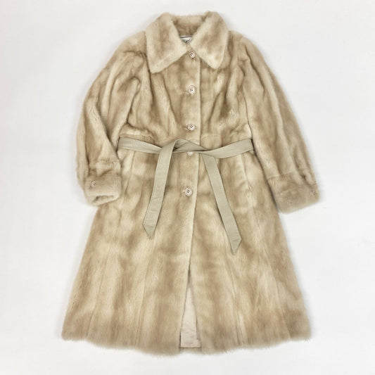 68j16 emanuel ungaro ウンガロ パールミンク 毛皮コート ファーコート 100㎝ 超ロングコート FREE ライトベージュ レディースu02t