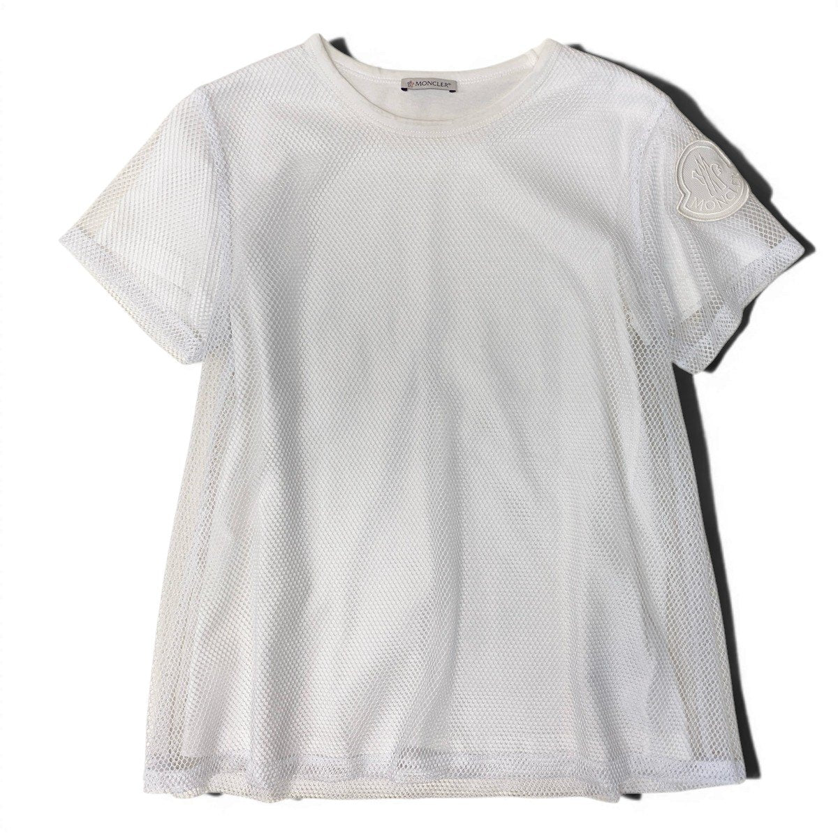 Ag10 【美品】MONCLER メッシュTシャツ ロゴワッペン レイヤードカットソー XSサイズ ホワイト ポリエステル100％ ホワイト100％ta1ta1