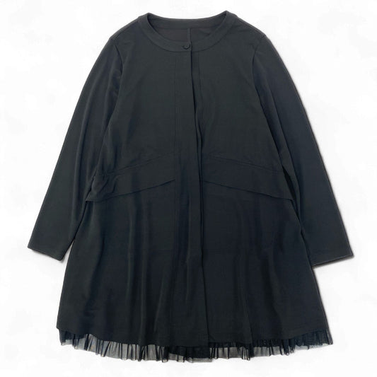 52k23《美品》 TOKUKO 1er VOL トクコプルミエヴォル ノーカラー ロングシャツワンピース ストレッチ○ 裾フリル 長袖 レディース 女性用 9 ブラックu02t