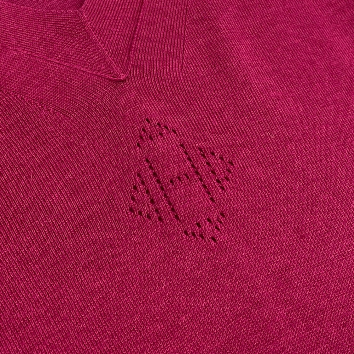 56d13 Hermès  エルメス フロントロゴ ニットセーター ロングスリーブ Hロゴ Vネックセーター サイズ40 ピンク系 コットンシルク レディース 女性用u02t