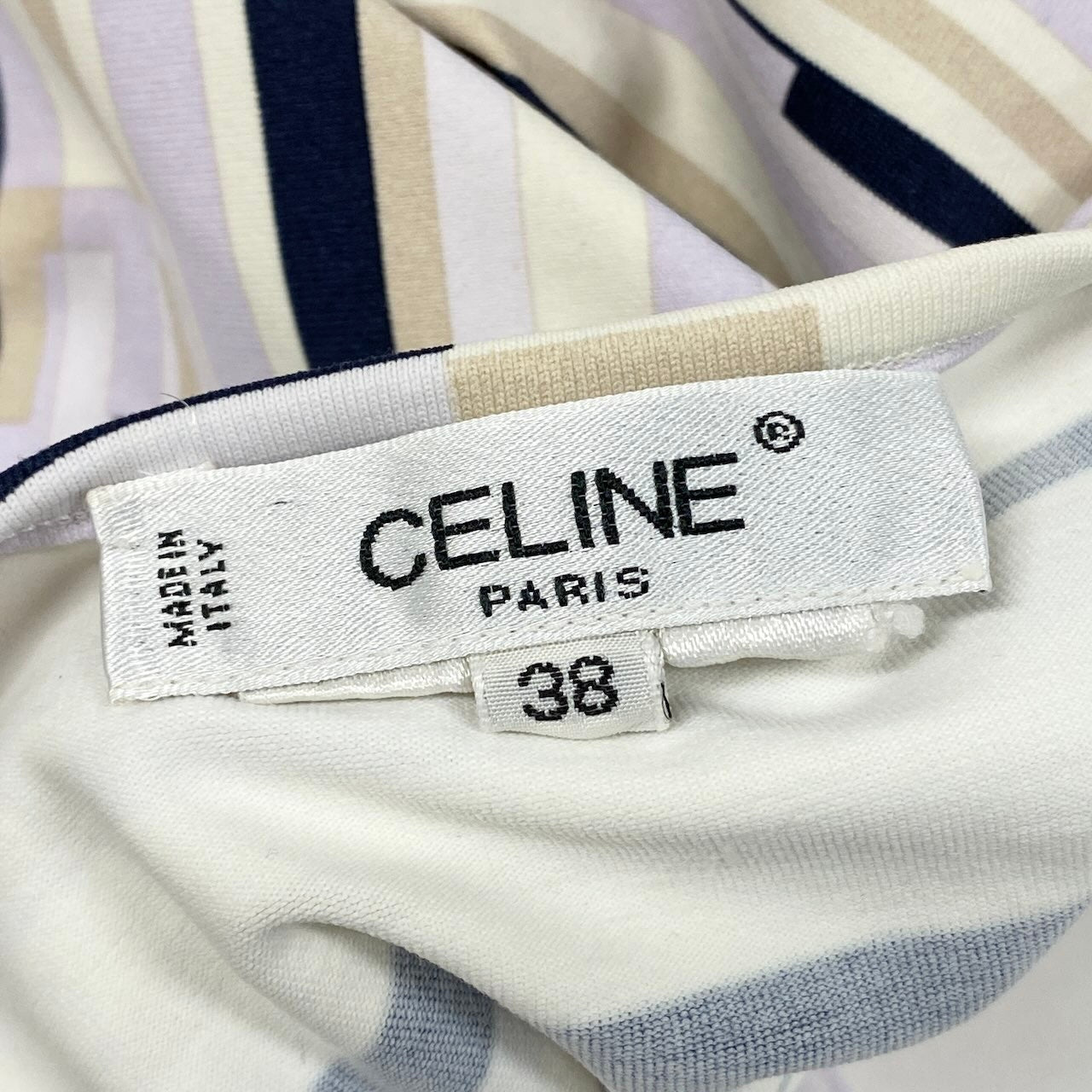 Ic27 CELINE セリーヌ 半袖ロゴカットソー ボーダー トップスカットソー ストレッチ素材  38サイズ マルチカラー レディース 女性用u02t