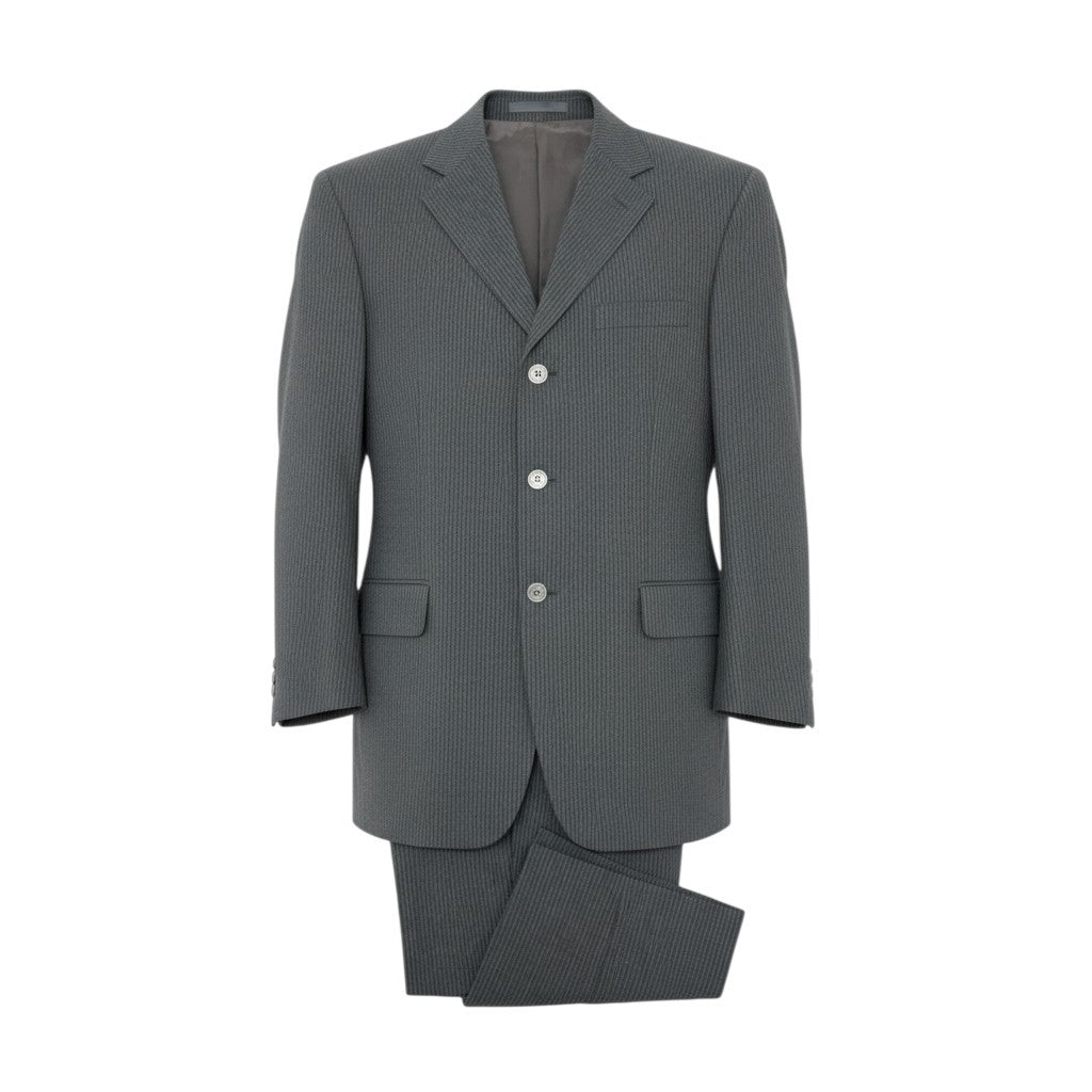 28k6 VERSACE COLLECTION ヴェルサーチ コレクション セットアップ スーツ ビジネス フォーマル 裏地総柄 ストライプ 48 グレー ウール メンズo07t