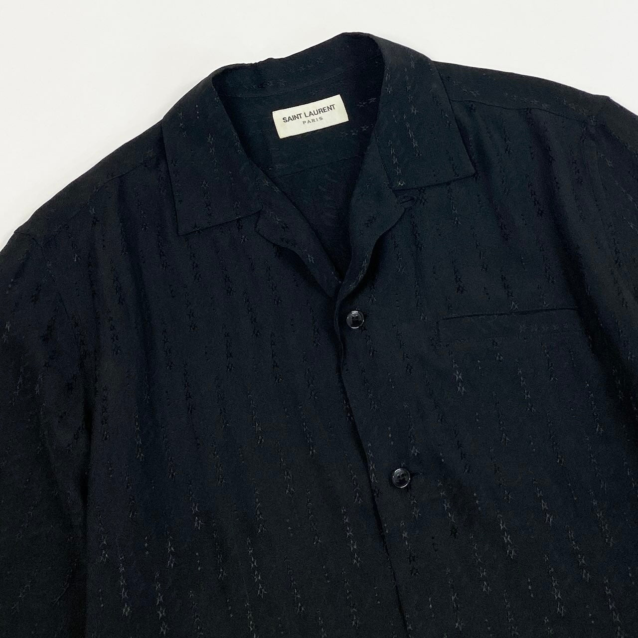 K18c20 SAINT LAURENT PARIS サンローラン パリ 半袖シャツ シルクシャツ トップス 531956 37 ブラック シルク メンズsn1
