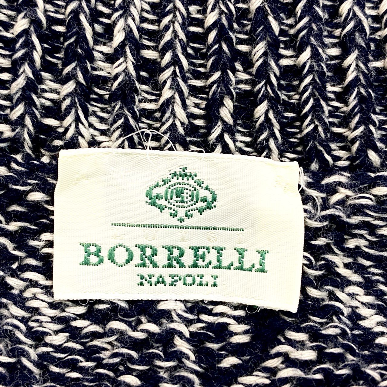 5c6 【イタリア製】LUIGI BORRELLI ルイジボレッリ  コットンニット ニットジャケット サイズ50 ネイビー コットン ミドルゲージ メンズ 羽織k02i