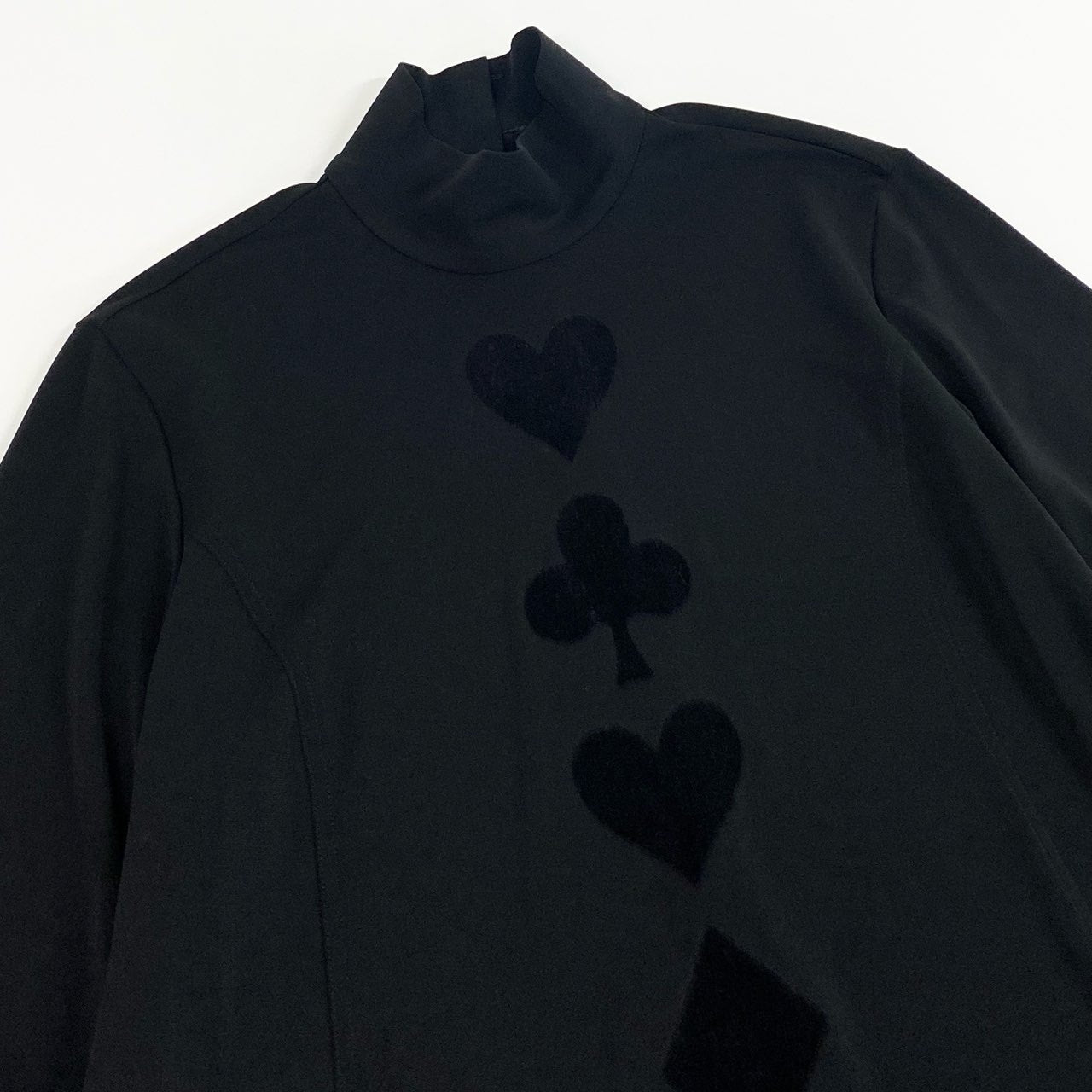 51b27 【美品】 TOKUKO 1er VOL トクコプルミエヴォル ハイネック ロングワンピース ロングスリーブ トランプ柄 フリンジ装飾 レディース 女性服 サイズ9 ブラックu02t