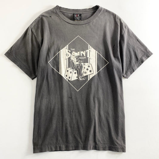 57e11 SAINT MICHAEL セントマイケル シャーマーアカデミー  SA SS TEE SAINT ROOM ショートスリーブTシャツ カットソー 半袖 ヴィンテージ加工 SM-A22-0000-056 Lサイズ ブラック コットン