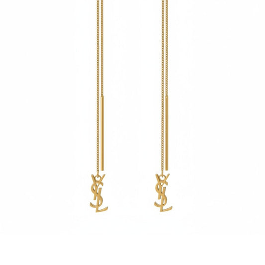 d16 SAINT LAURENT サンローラン カサンドラ YSLロゴ オピウム ロングチェーン ピアス ゴールド メタル レディースta1