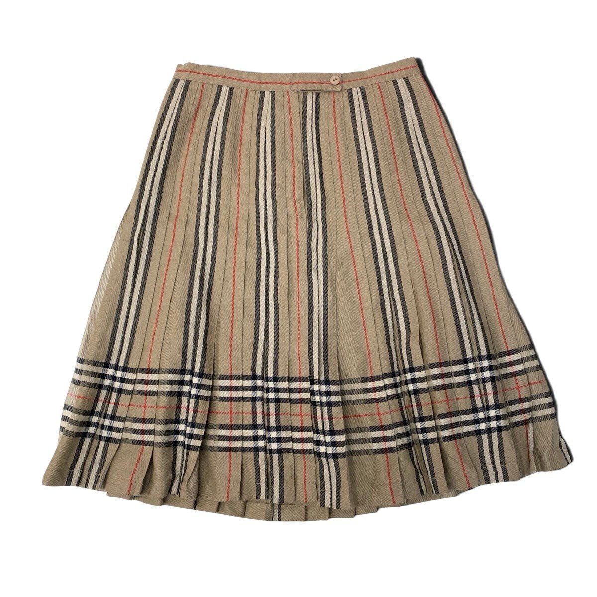 Ii27 BURBERRY バーバリー プリーツ ギャザースカート ボトムス ノバチェック ストライプ MADE IN UK 14 ブラウン系 ウール レディースo07t
