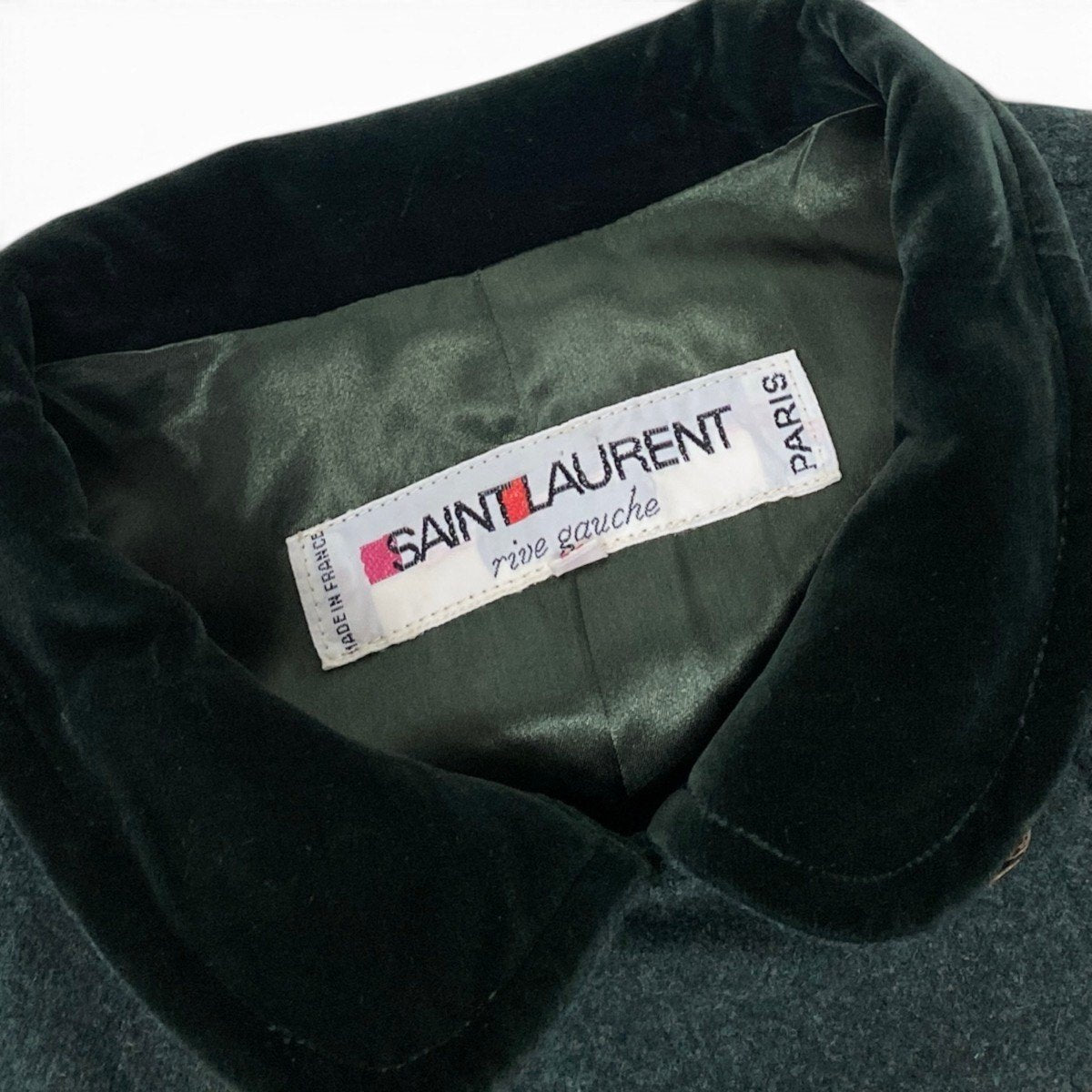 11i13 SAINT LAURENT サンローラン リヴゴーシュ ヴィンテージコート Rive Gauche Vintage Coat Size 34 グリーン MADE IN FRANCEt18r