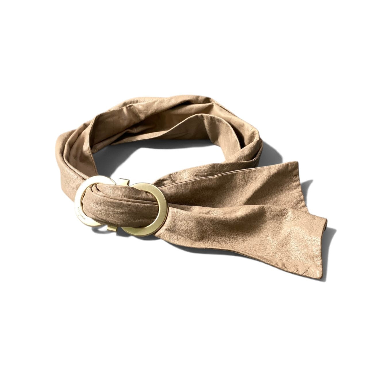 h12【美品】Salvatore Ferragamo ガンチーニ レザーベルト ベージュ ゴールド レザー レディース 女性用k02i