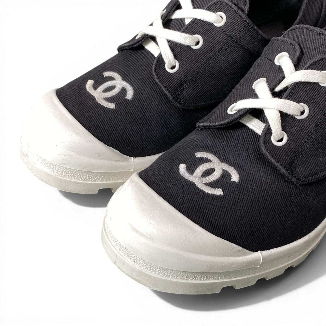 d9 CHANEL シャネル ココマーク ヴィンテージ スニーカー サイズ38 ブラック キャンバス レディースk02i