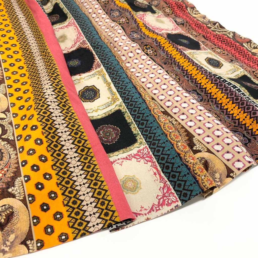 5a9 ETRO エトロ イタリア製 フレアスカート ミモレ丈 総柄プリント シルクブレンド 伸縮ストレッチ○ レディース 女性用 46 マルチカラーu02t