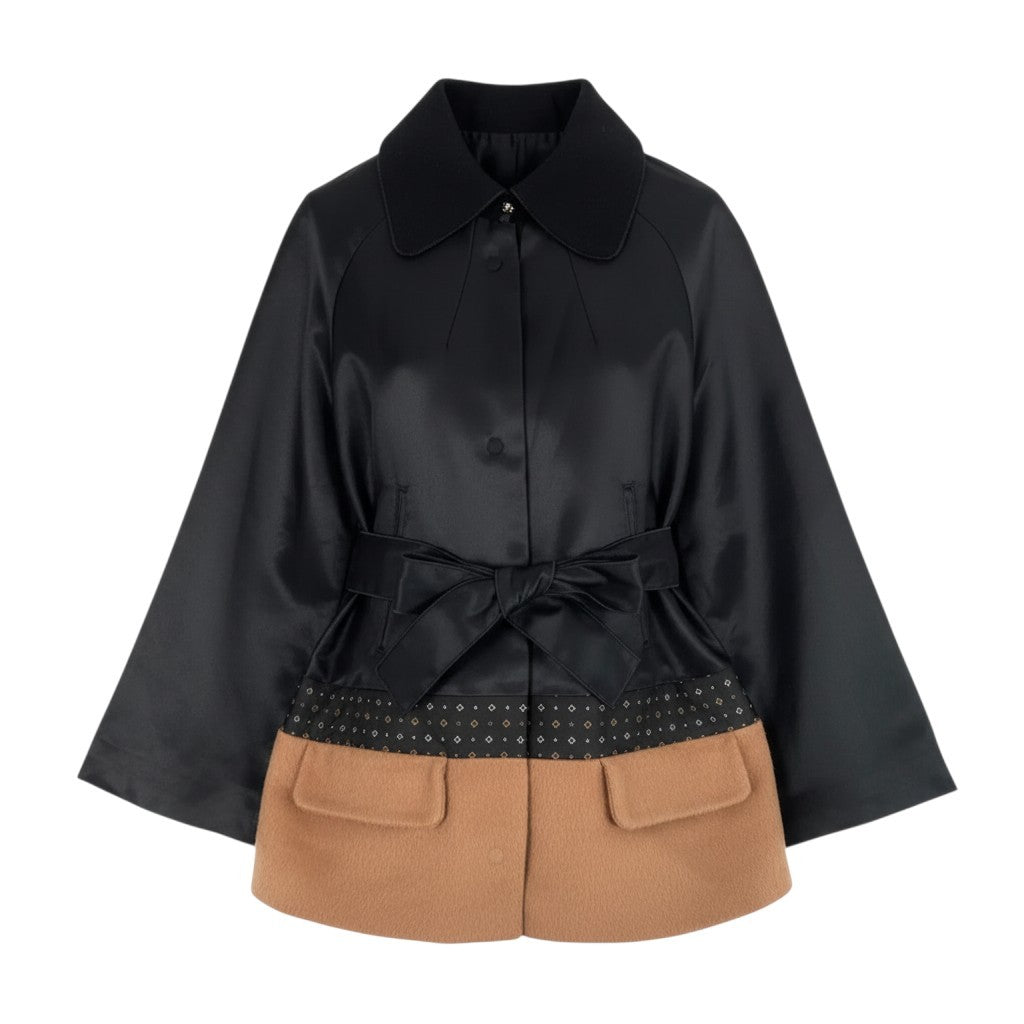 i19 D&G DOLCE＆GABBANA ショートコート 異素材ドッキングデザイン ジャケット 40サイズ ブラック レディース 女性用u02t