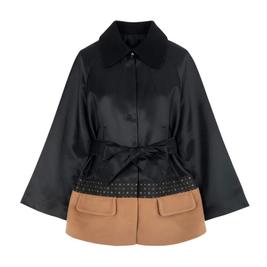 i19 D&G DOLCE＆GABBANA ショートコート 異素材ドッキングデザイン ジャケット 40サイズ ブラック レディース 女性用u02t