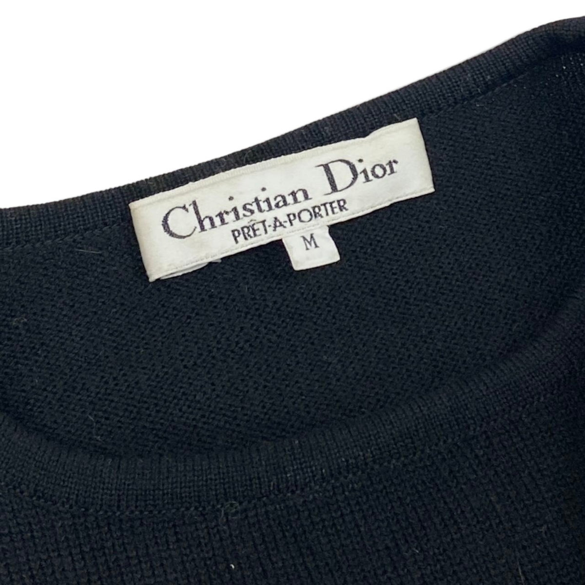 i21 Christian Dior ロングスリーブニットセーター リボンディテール Mサイズ ブラック ウール100％ レディース 女性用u02t