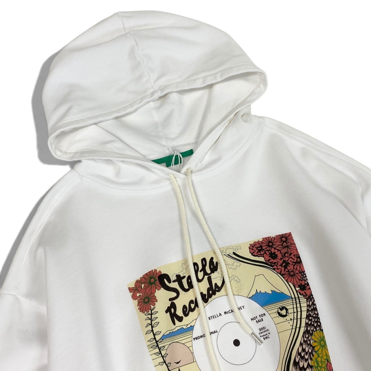 63j5 【新品保管品】STELLAMcCARTNEY ステラマッカートニー プルオーバーフーディー パーカー レコードプリント スウェット Lサイズ ホワイト メンズ 男性用u02t