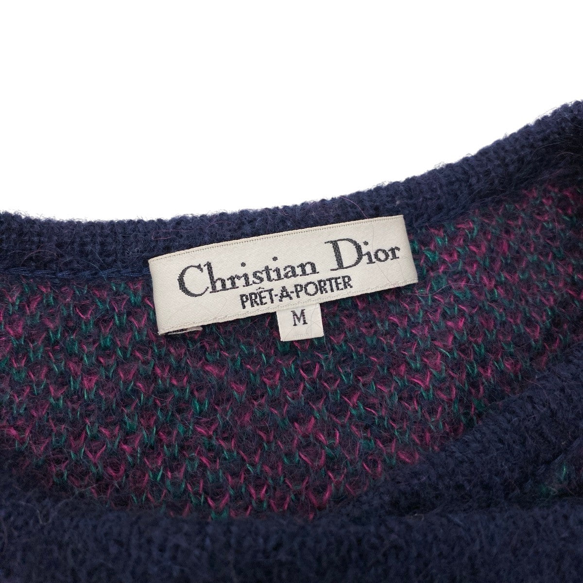 82h25 Christian Dior クリスチャンディオール ノーカラー ニットジャケット チェック柄 ウールブレンド M マルチカラー レディースo07t