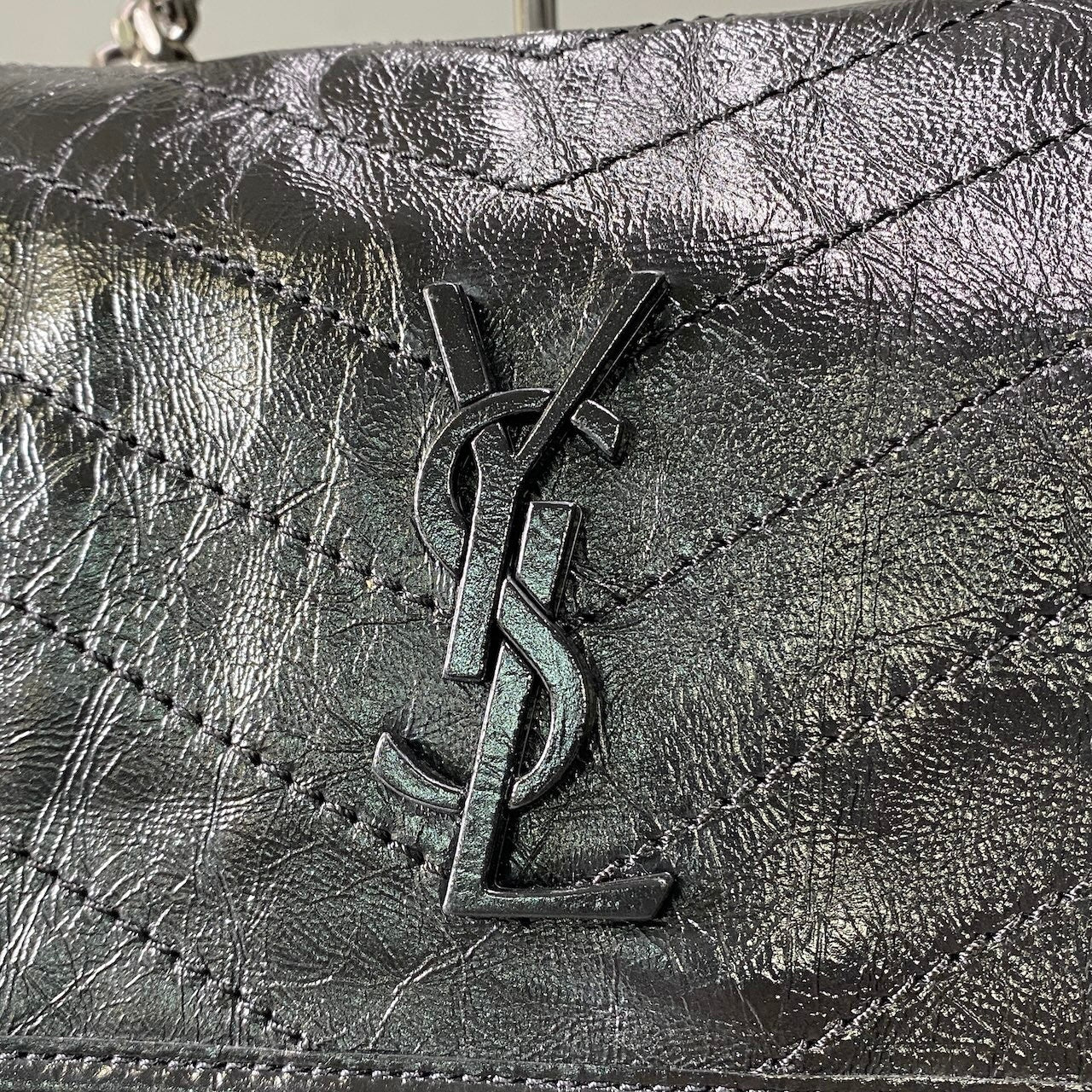 YVES SAINT LAURENT イヴサンローラン YSL Niki ニキ チェーンショルダー 2way バッグ ブラック シルバー レザー レディースta1