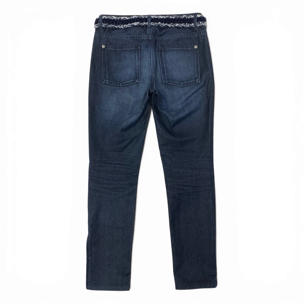 Ca28 CHANEL シャネル P52309 2016 編み込みデザイン 裾ジップ付き デニムパンツ ジーンズ ボトム サイズ36 インディゴ レディース パンツta1