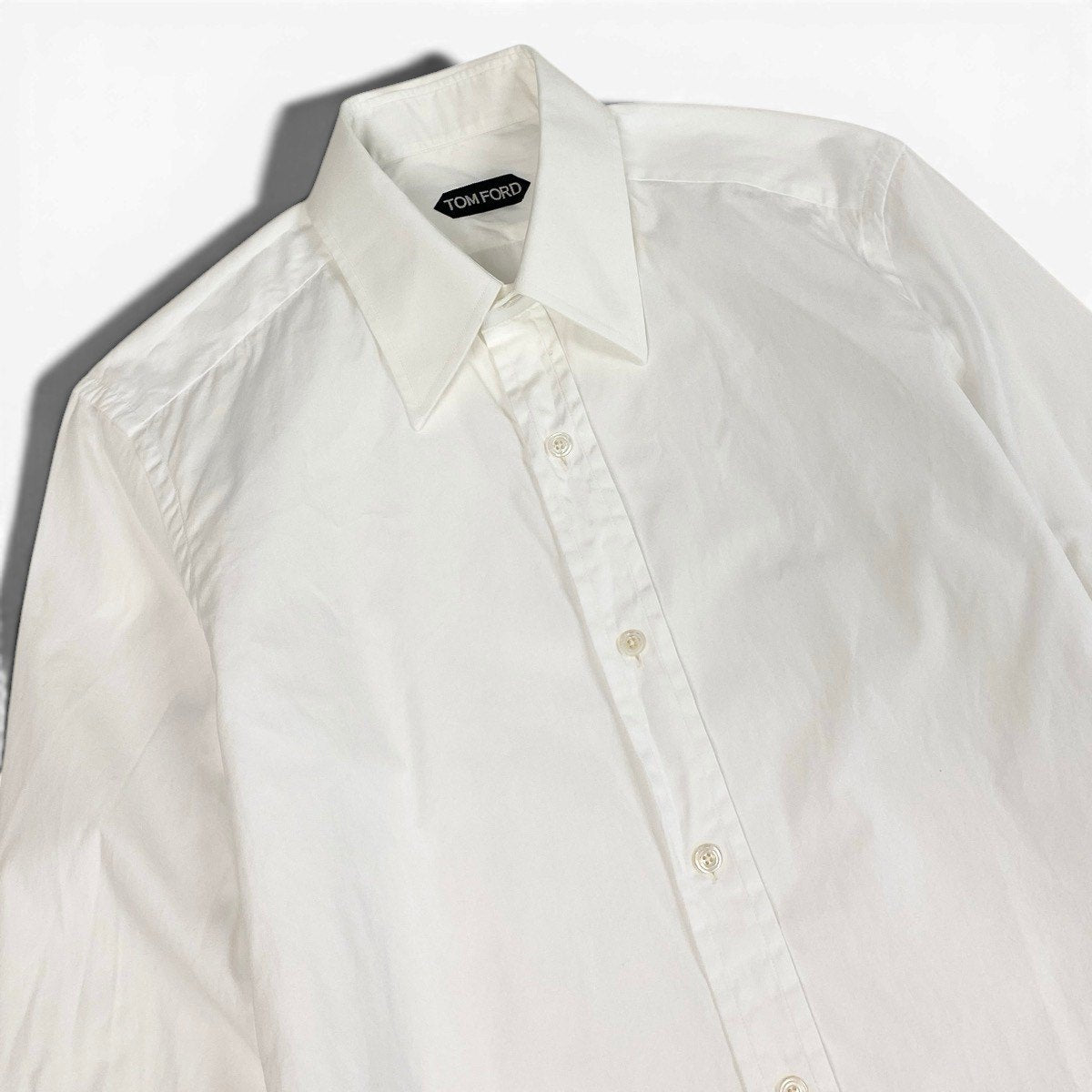 30f6 ③ TOM FORD トムフォード 長袖シャツ コットンシャツ ビジネス サイズ 39-15 1/2 無地 ホワイト コットン100％ メンズ 紳士靴u02t