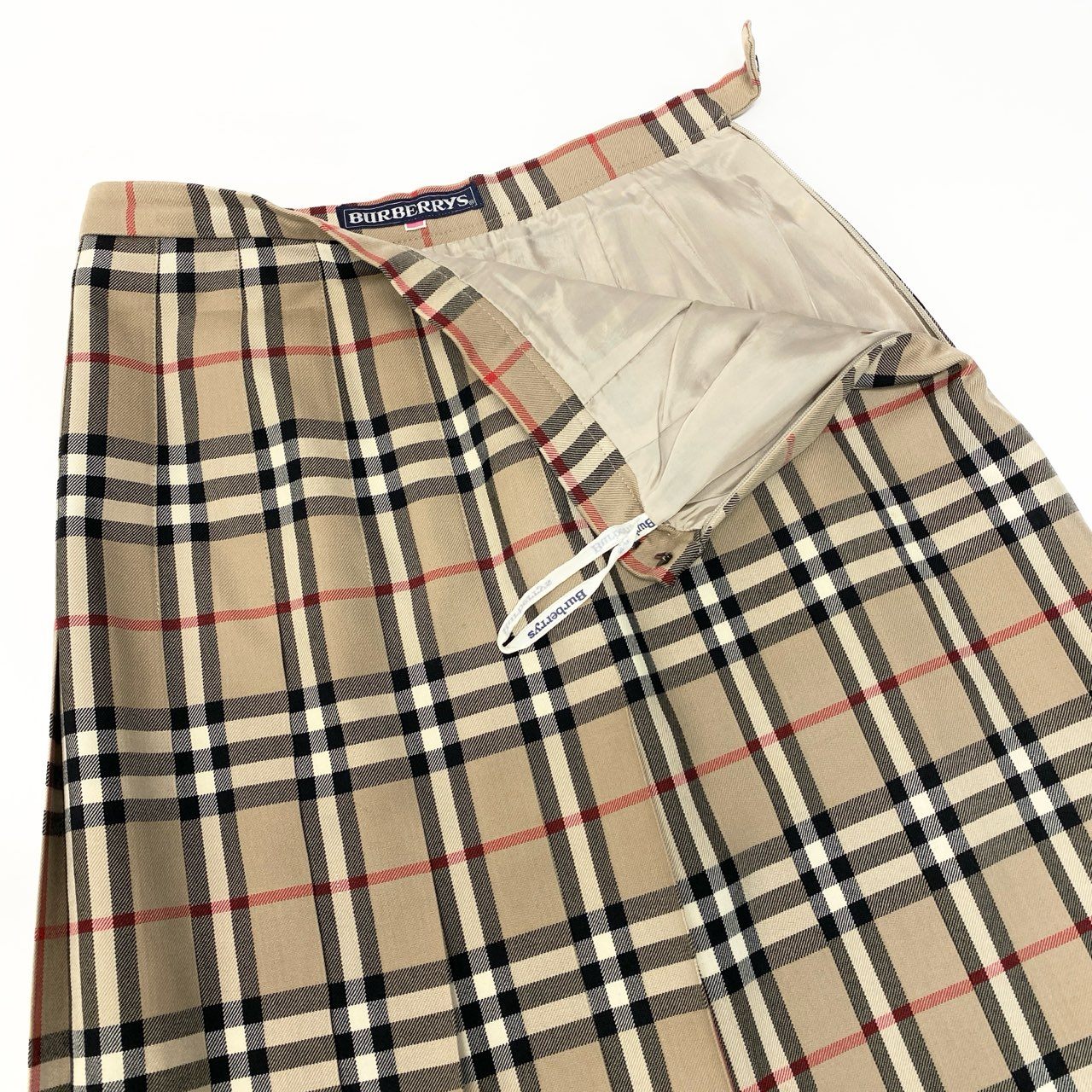 53b22 Vintage Burberrys バーバリーズ ヴィンテージ ノバチェック フレアスカート タックプリーツ 11 ベージュ系 ウール レディースu02t