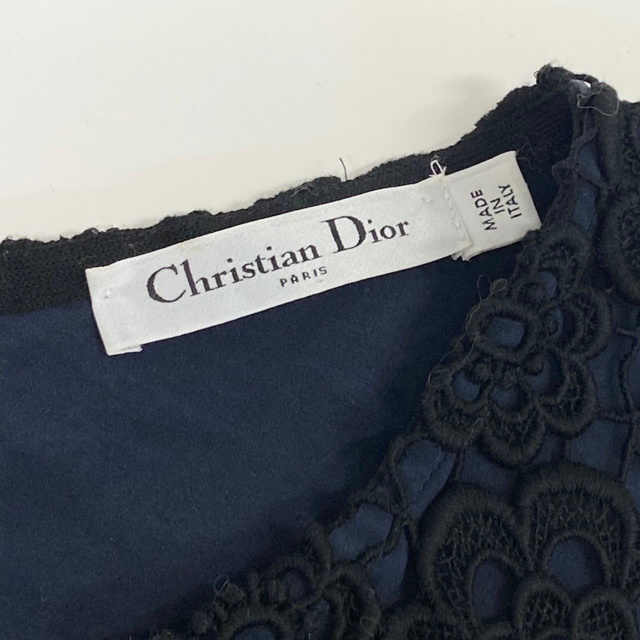 Ed23 Christian Dior クリスチャンディオール フラワーレース ドレスワンピース ティアードワンピース 5C24644AM528  イタリア製 サイズ44 ブラック ネイビー レディース 女性用k02i