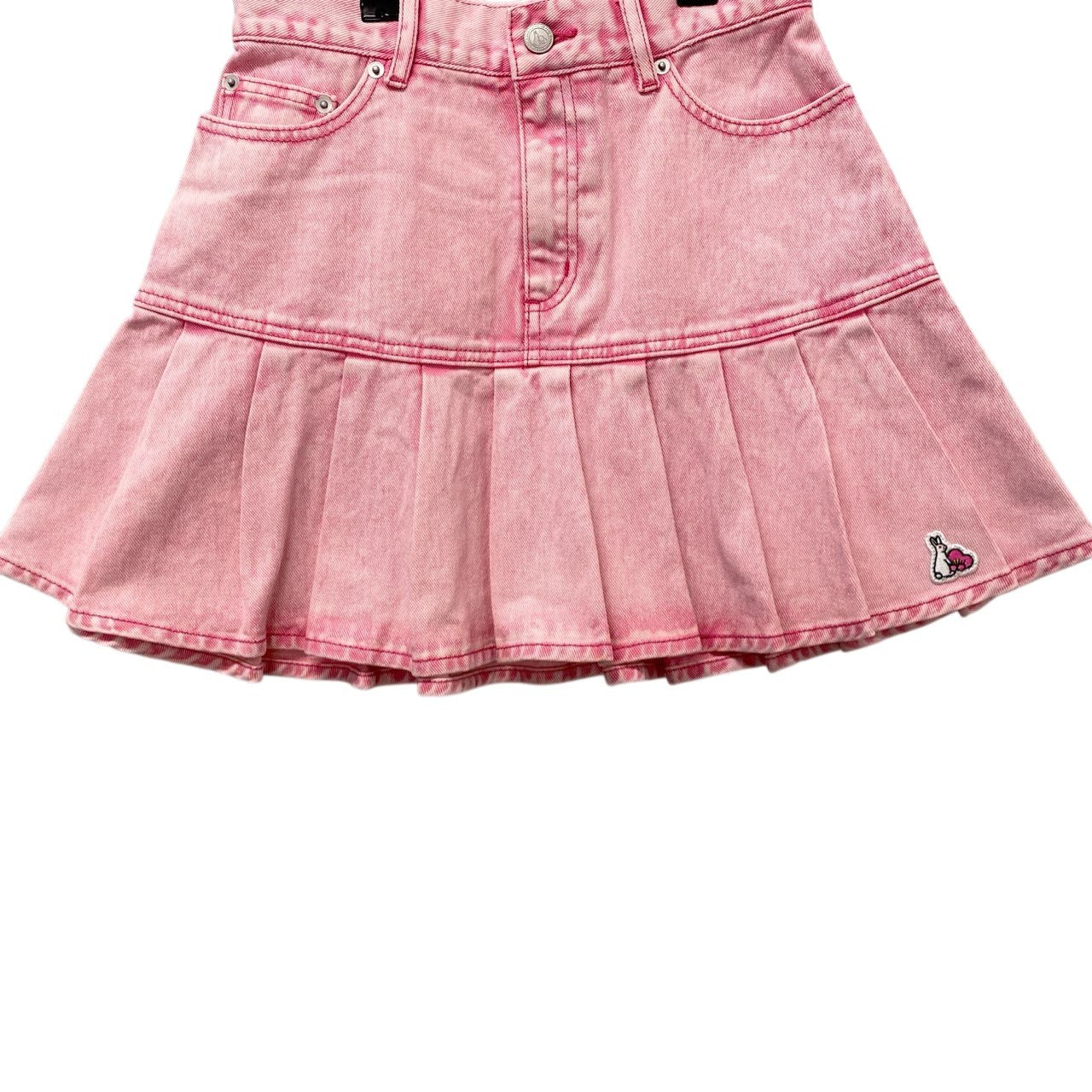 45c6 ＃FR2 エフアールツー デニムミニスカート プリーツスカート Mサイズ ピンク コットン100％ レディース 女性用u02t
