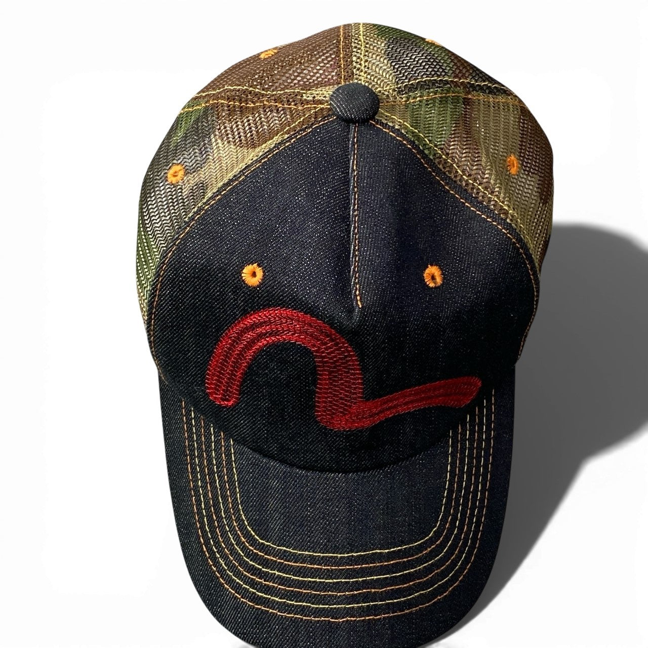 b2 EVISU エヴィス カモメ デニムメッシュキャップ サイズF インディゴ レッド カーキ 迷彩 カモフラ 帽子