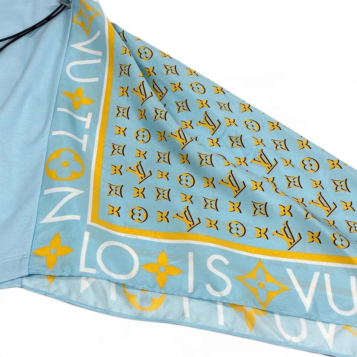 Ij9 【未使用タグ付】 LOUIS VUITTON ルイヴィトン モノグラム スカーフ Tシャツドレス RW242WW FRJD24 サイズM ライトブルー コットン シルク レディースu02t
