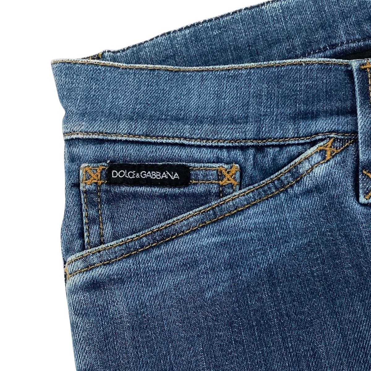 Ii18 DOLCE＆GABBANA フラワーDG デニムパンツ イタリア製 38サイズ インディゴ レディース 女性用u02t