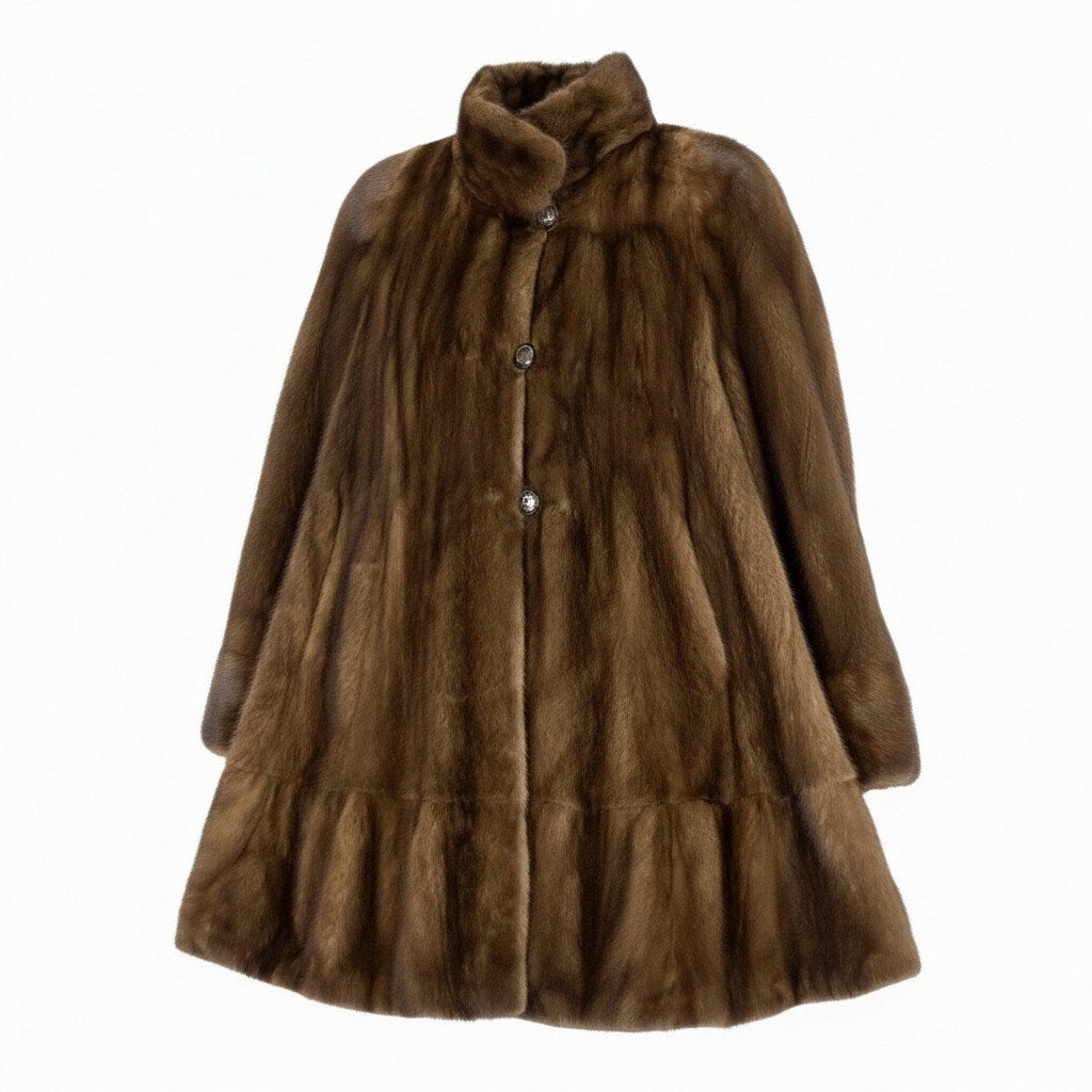 82a27 デミバフミンク リバーシブル 裾フリル ロングコート サイズF ブラウン 本毛皮 Reversible Mink Fur Long Coatt18r