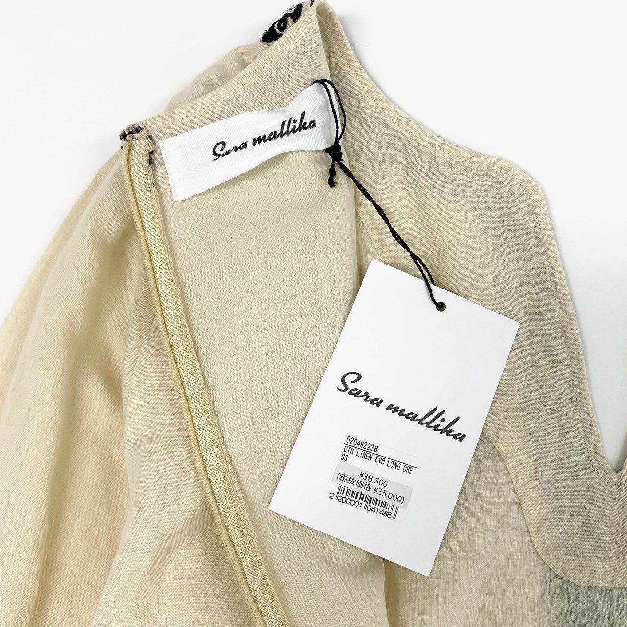 69k20 《タグ付》定価￥38,500 Sara mallika サラマリカ LINEN EMB LONG DRESS リネンロングドレス ワンピース F エクリュ エンブロイダリー