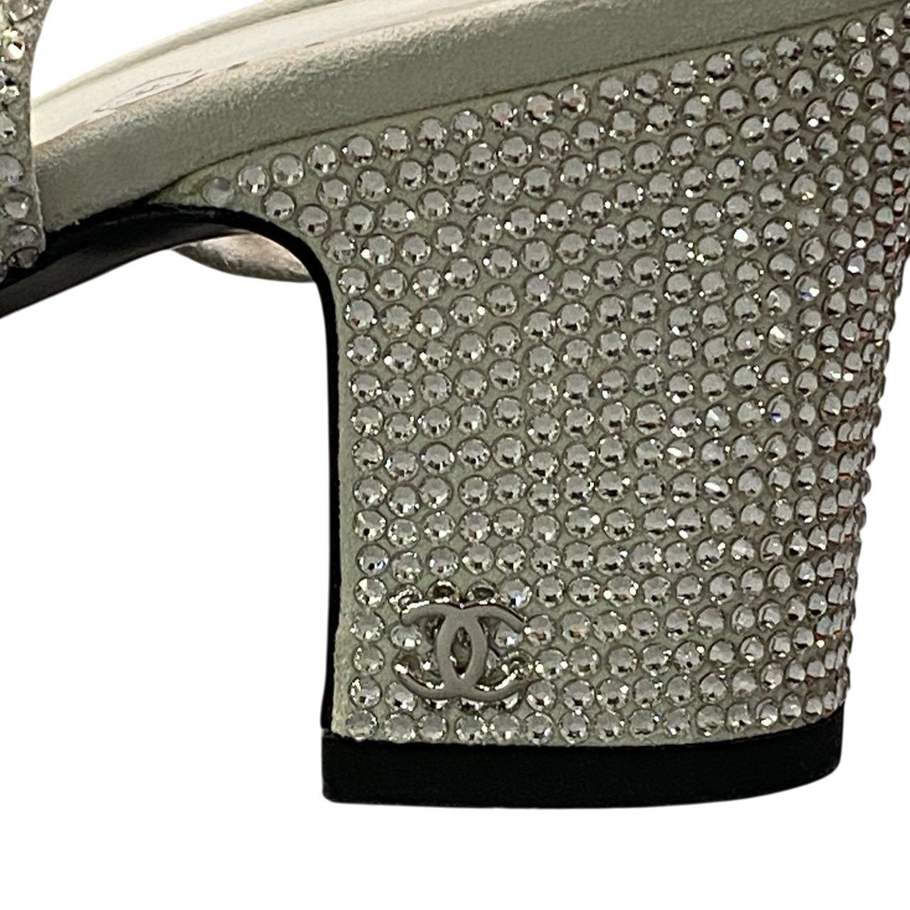 b13《美品》 CHANEL シャネル スリングバック ラインストーン ココマーク ヒールパンプス G31318 38 シルバー ブラック レディースta1