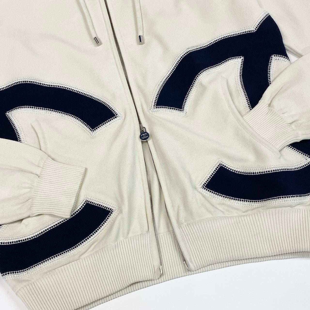 Ce1 CHANEL シャネル ココマーク ダブルジップパーカー ビッグロゴ  P58279K07662 サイズ36 ホワイト レディース 女性服k02i