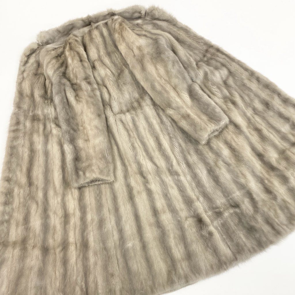 71L15 サファイアミンク 丈110cm 超ロングコート サイズ11号 シルバーグレー 本毛皮 MINK FUR ポケット有t18r