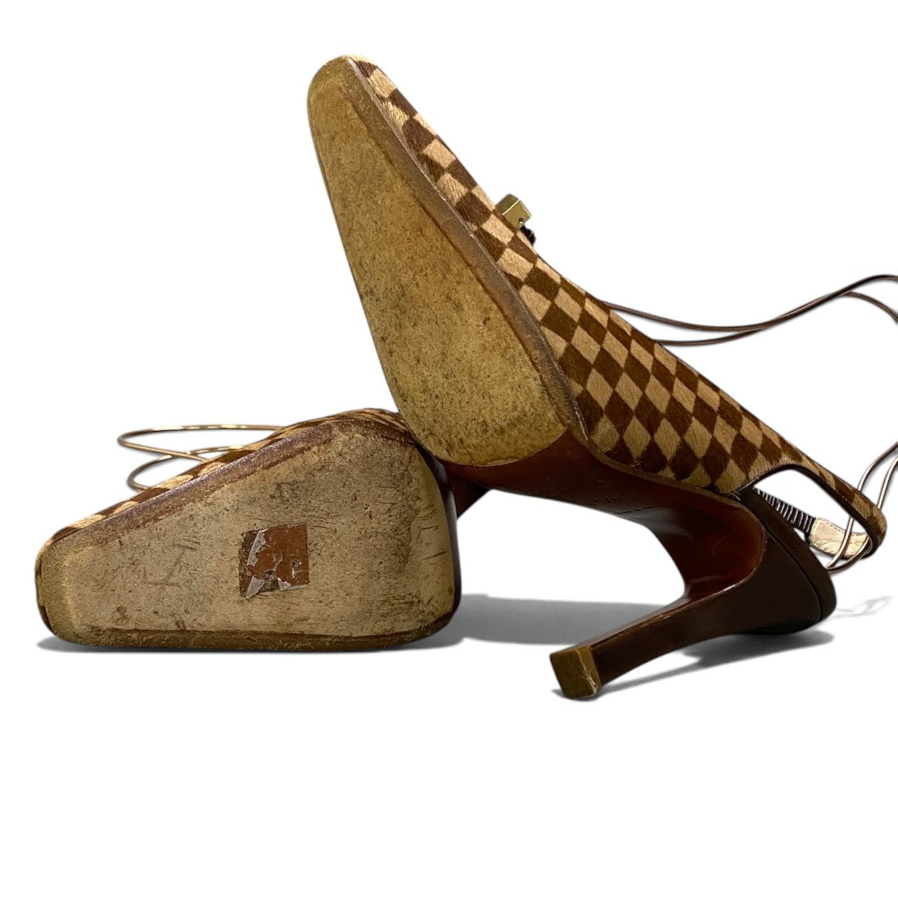 h29《美品》 LOUIS VUITTON ルイヴィトン 2005年 ポニーヘア スリングバック パンプス シューズ 37.5 ブラウン系 レザーu02t