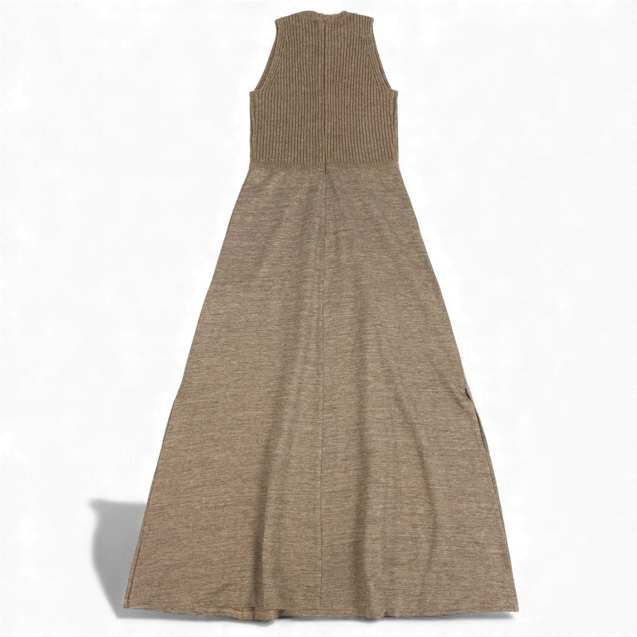 1L12 【新品保管品】MaxMara マックスマーラ ニットワンピース ロングワンピース ノースリーブ フレア 切替 定価145000 36サイズ ベージュ レディースk02i
