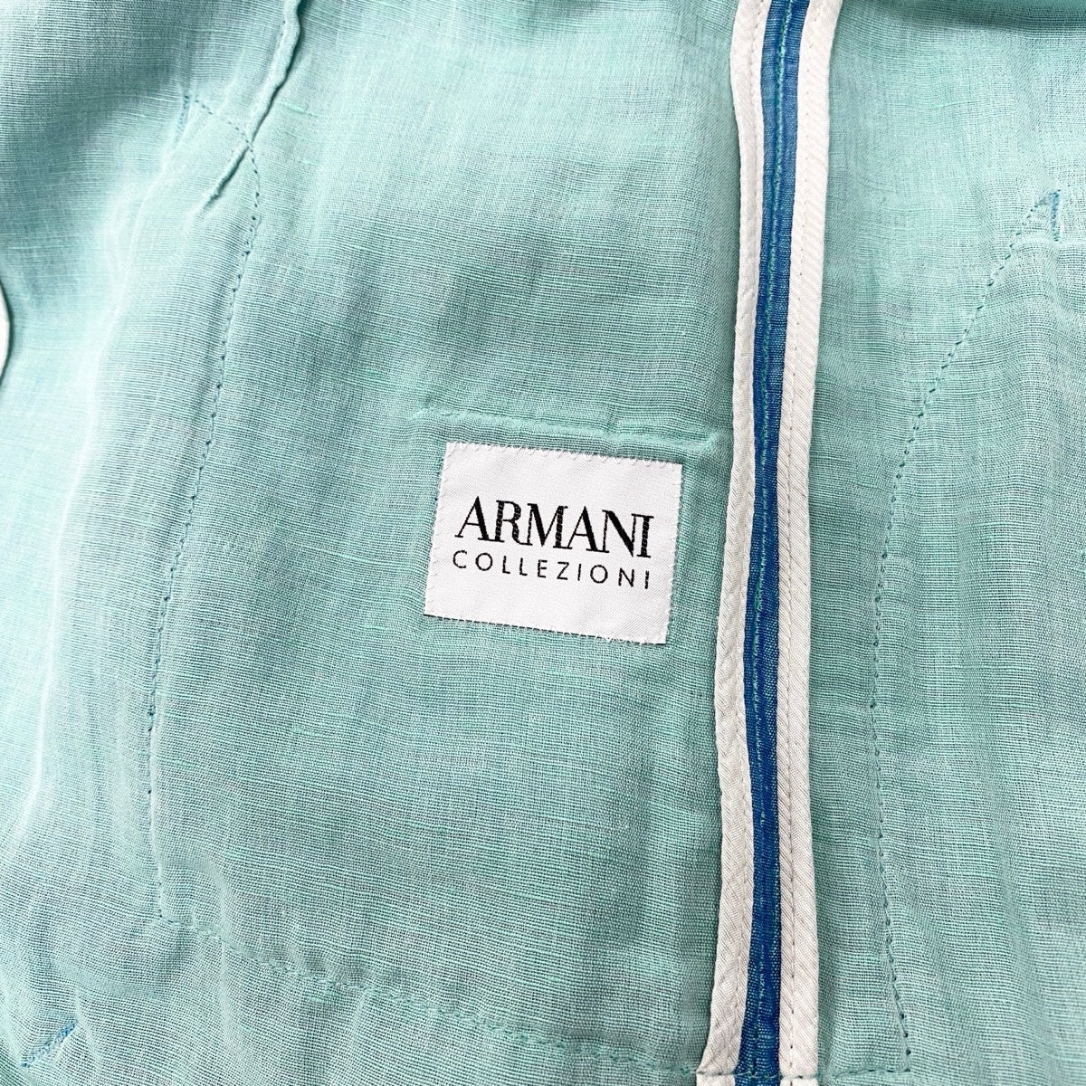 49g18 【美品】 ARMANI COLLEZIONI アルマーニコレツィオーネ スタンドカラージャケット EU54 ブルー系 コットン/リネン/シルク メンズ 紳士服u02t
